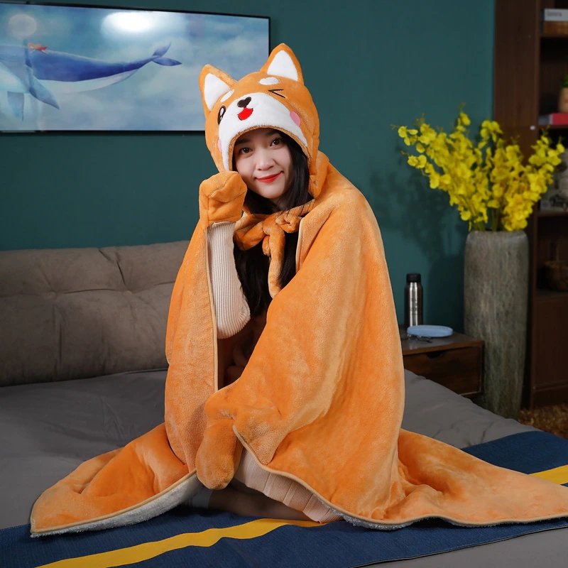 Cute Dog Wearable Hooded Coral Blanket Cloak - Kirakira World - grungestyle - kawaii fashion -kawaii store-kawaii aesthetic - kawaiistyle
