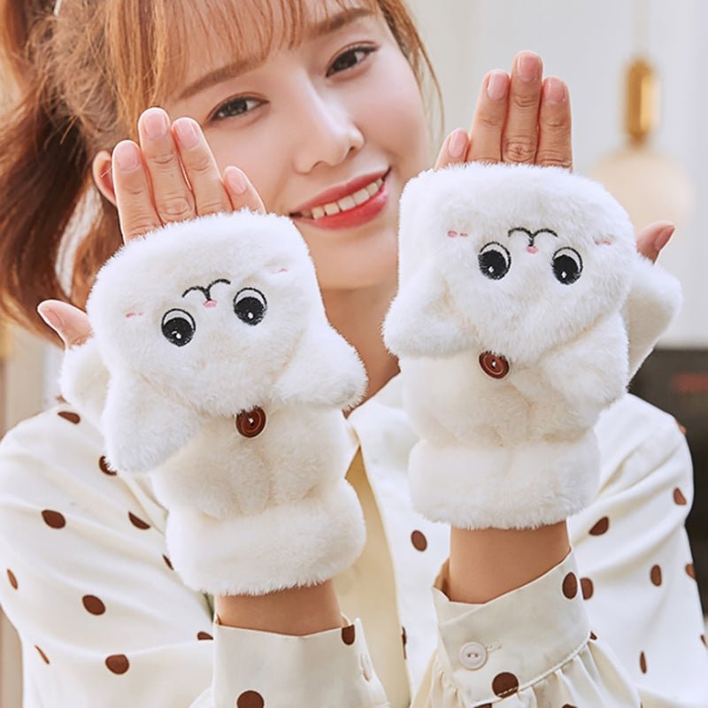 Cute Kitty Plush Flip Top Gloves - Kirakira World - grungestyle - kawaii fashion -kawaii store-kawaii aesthetic - kawaiistyle