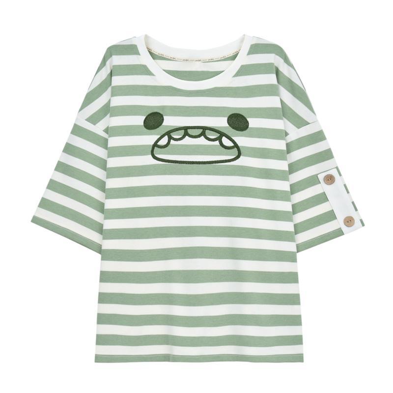 Cute Little Monster Stripe T-Shirt Pocket Overalls - Kirakira World - grungestyle - kawaii fashion -kawaii store-kawaii aesthetic - kawaiistyle