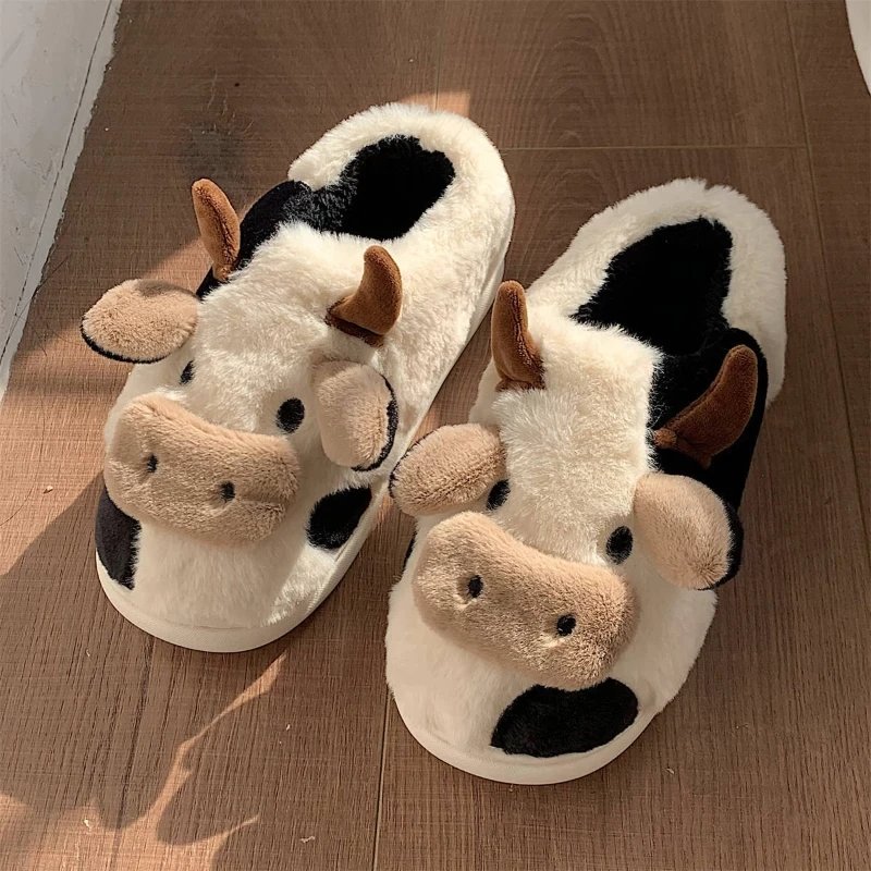 Cute Milk Cow Fuzzy Slippers - Kirakira World - grungestyle - kawaii fashion -kawaii store-kawaii aesthetic - kawaiistyle