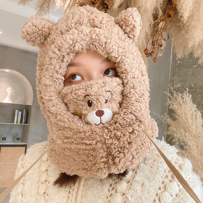 Cute Winter Bear Lamb Face Mask Fleece Neck Warmer - Kirakira World - grungestyle - kawaii fashion -kawaii store-kawaii aesthetic - kawaiistyle