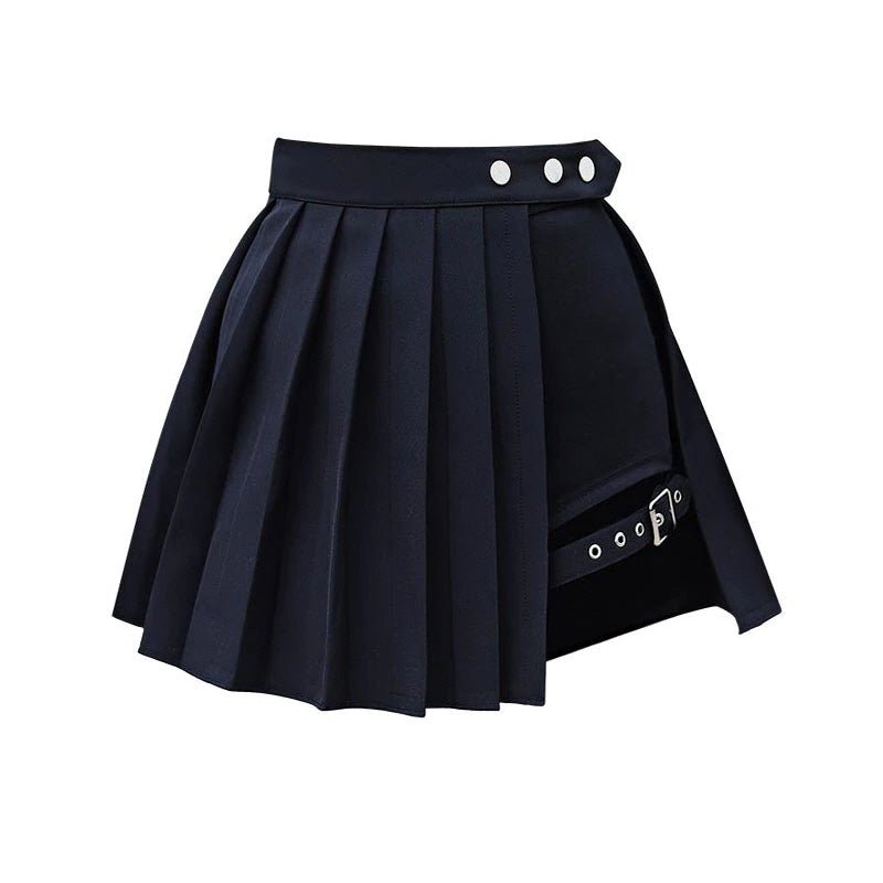 Dark Gothic Buckle A-line Skirt - Kirakira World - grungestyle - kawaii fashion -kawaii store-kawaii aesthetic - kawaiistyle