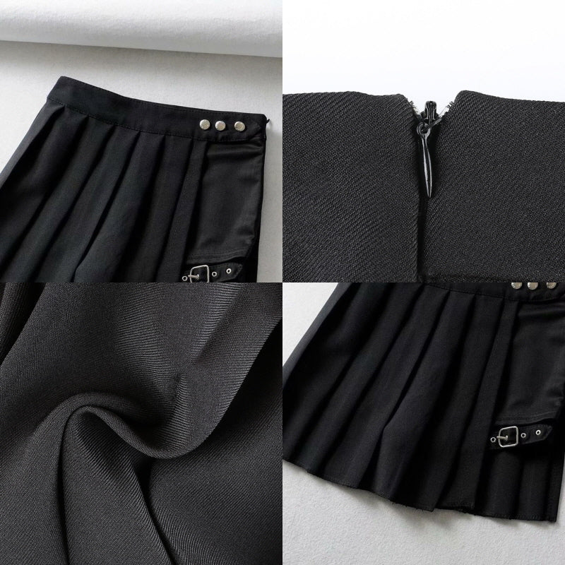 Dark Gothic Buckle A-line Skirt - Kirakira World - grungestyle - kawaii fashion -kawaii store-kawaii aesthetic - kawaiistyle