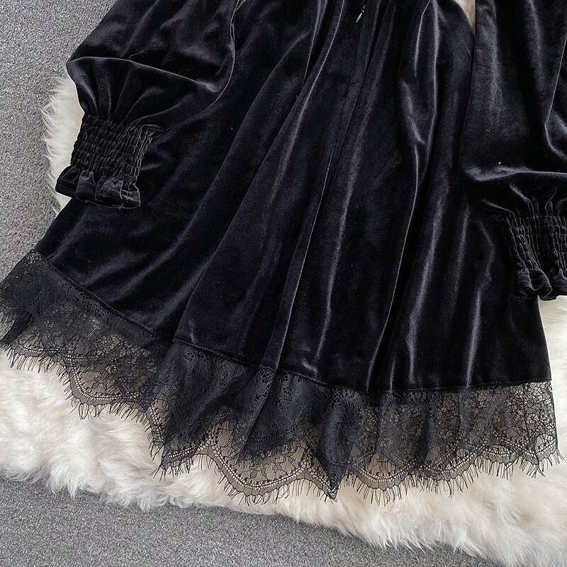 Dark Kawaii Black Velvet Off Shoulder Dress - Kirakira World - grungestyle - kawaii fashion -kawaii store-kawaii aesthetic - kawaiistyle