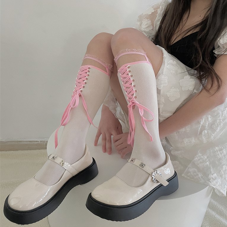 Fairy Tale Lace-up Mid-calf Socks - Kirakira World