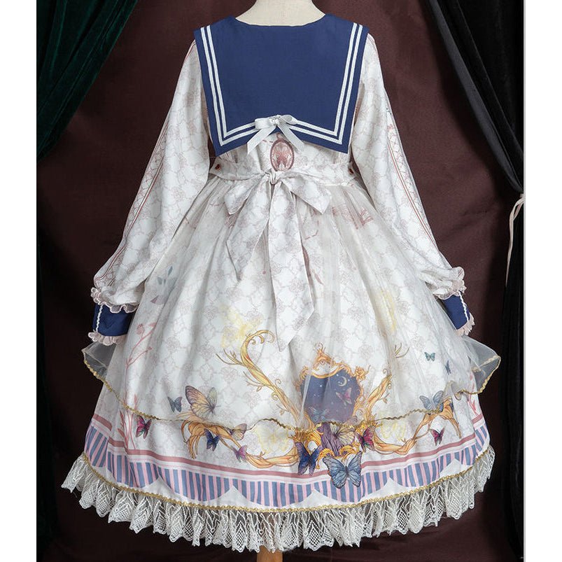 📢 Non-Returnable Products- Fantasy Fairy Tale Print Bow Ruffle Collar Lolita Dress - Kirakira World - grungestyle - kawaii fashion -kawaii store-kawaii aesthetic - kawaiistyle