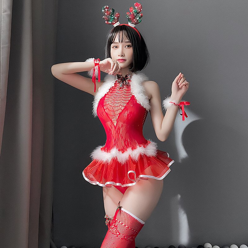 Sexy Christmas Fishnet Slip Lingerie Bodysuit - Kirakira World - grungestyle - kawaii fashion -kawaii store-kawaii aesthetic - kawaiistyle