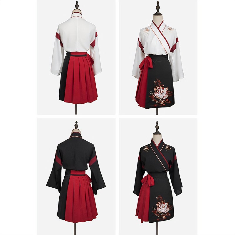 Fox Embroidery T-Shirt Lace Up Skirt Set - Kirakira World - grungestyle - kawaii fashion -kawaii store-kawaii aesthetic - kawaiistyle