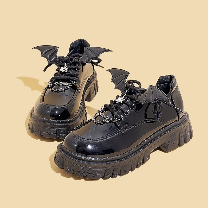 Gothic Bat Pentagram Platform Shoes - Kirakira World