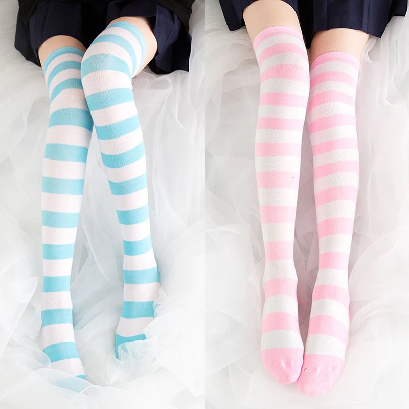 Pastel Color Striped Stockings - Kirakira World - grungestyle - kawaii fashion -kawaii store-kawaii aesthetic - kawaiistyle