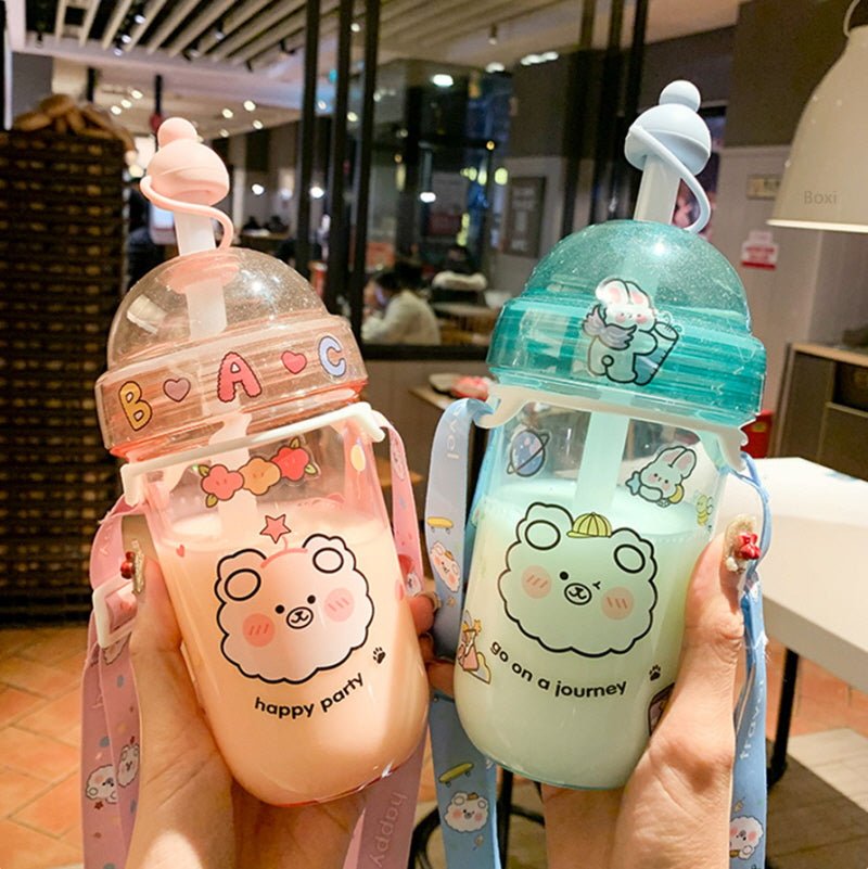Kawaii Cute Straw Cap Transparency Plastic Water Bottle – Kirakira World