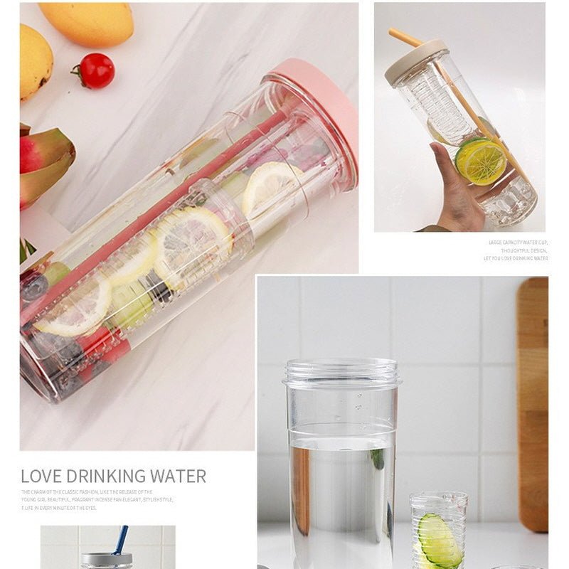 Straw Water Bottle with Case and Charms -22.3oz