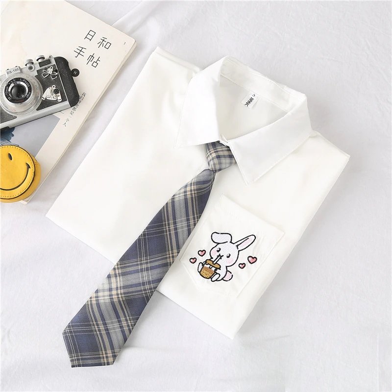 JK Uniform Cute Rabbit Short Sleeve Shirt With Bow Tie - Kirakira World - grungestyle - kawaii fashion -kawaii store-kawaii aesthetic - kawaiistyle