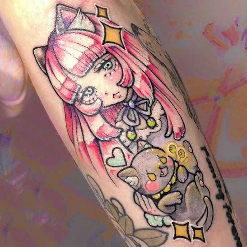 2 or 7 pcs/ Goth Anime Girl Colorful Temporary Tattoo - Kirakira World - grungestyle - kawaii fashion -kawaii store-kawaii aesthetic - kawaiistyle