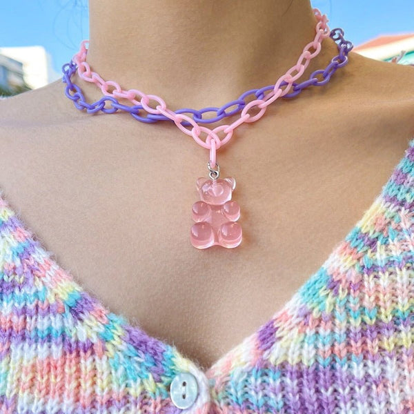 Y2k Cute Bear Pastel Necklace - Kirakira World - grungestyle - kawaii fashion -kawaii store-kawaii aesthetic - kawaiistyle
