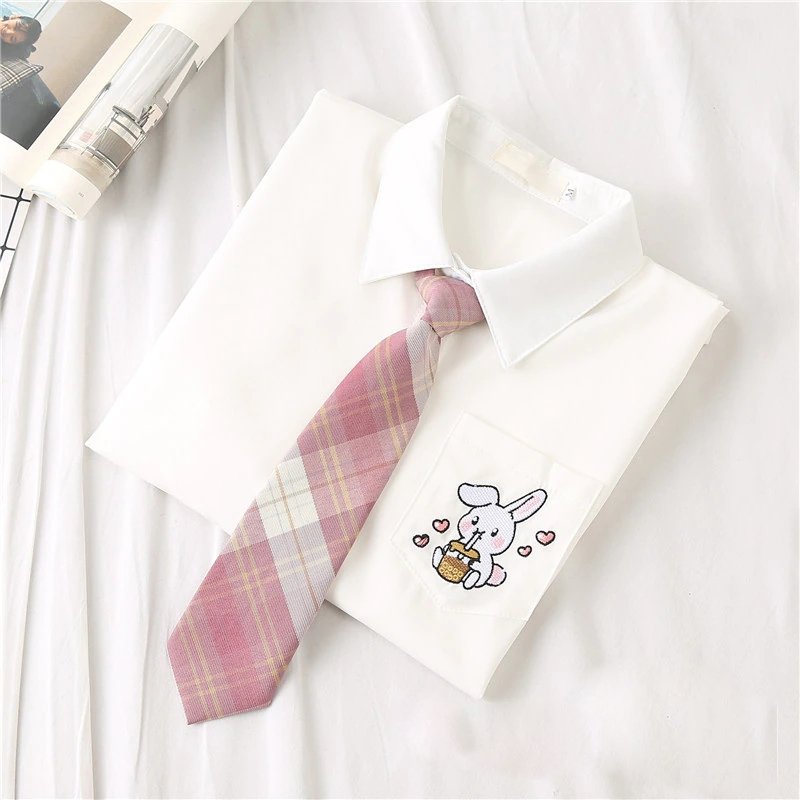 JK Uniform Cute Rabbit Short Sleeve Shirt With Bow Tie - Kirakira World - grungestyle - kawaii fashion -kawaii store-kawaii aesthetic - kawaiistyle