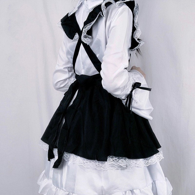 Unisex Bow Ruffle Maid Lolita Dress - Kirakira World - grungestyle - kawaii fashion -kawaii store-kawaii aesthetic - kawaiistyle