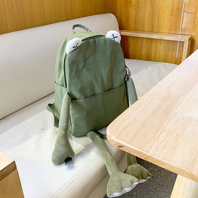 Frog Canvas School Backpack - Kirakira World - grungestyle - kawaii fashion -kawaii store-kawaii aesthetic - kawaiistyle