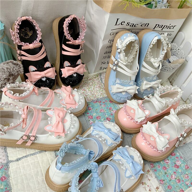 Sweet Pastel Lace Bow Lolita Mary Janes Shoes - Kirakira World - grungestyle - kawaii fashion -kawaii store-kawaii aesthetic - kawaiistyle