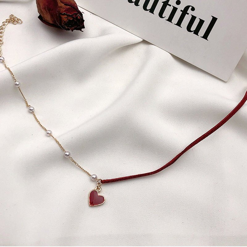 Unique Heart Pendant Pearls Choker Necklace - Kirakira World - grungestyle - kawaii fashion -kawaii store-kawaii aesthetic - kawaiistyle