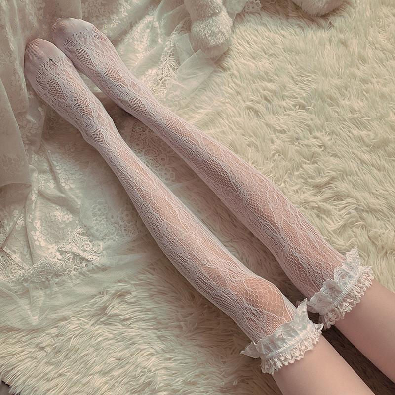 Lolita Lace Mesh Elastic Over-knee Stockings - Kirakira World - grungestyle - kawaii fashion -kawaii store-kawaii aesthetic - kawaiistyle