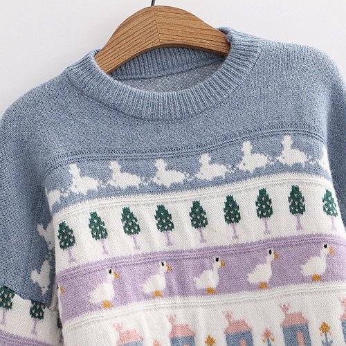 📢 "Late shipping- Cute Cartoon Animal Embroidery Knitted Sweater - Kirakira World - grungestyle - kawaii fashion -kawaii store-kawaii aesthetic - kawaiistyle