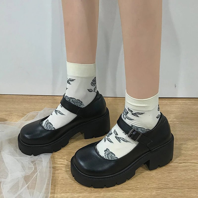 Platform Ankle Strap Mary Janes Shoes - Kirakira World - grungestyle - kawaii fashion -kawaii store-kawaii aesthetic - kawaiistyle