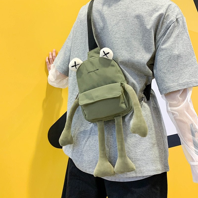 Frog Zipper Canvas Crossbody Bag - two colors - Kirakira World - grungestyle - kawaii fashion -kawaii store-kawaii aesthetic - kawaiistyle