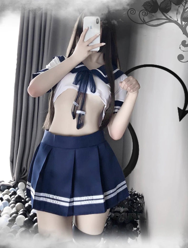 Uniform School Sailor Collar Bow Stripe Lingerie Skirt Set - Kirakira World - grungestyle - kawaii fashion -kawaii store-kawaii aesthetic - kawaiistyle
