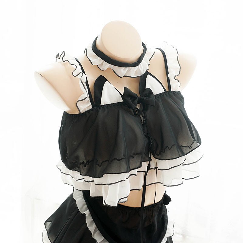 Girls Cute Lingerie Set Lolita Cat Kawaii Chiffon Ruffle Camisoles Underwear  Set