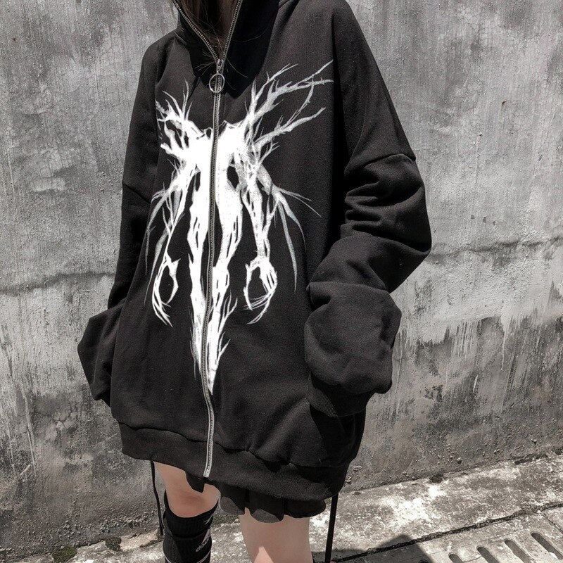 Darkness Graphic Zip Hooded Sweatshirt - Kirakira World - grungestyle - kawaii fashion -kawaii store-kawaii aesthetic - kawaiistyle