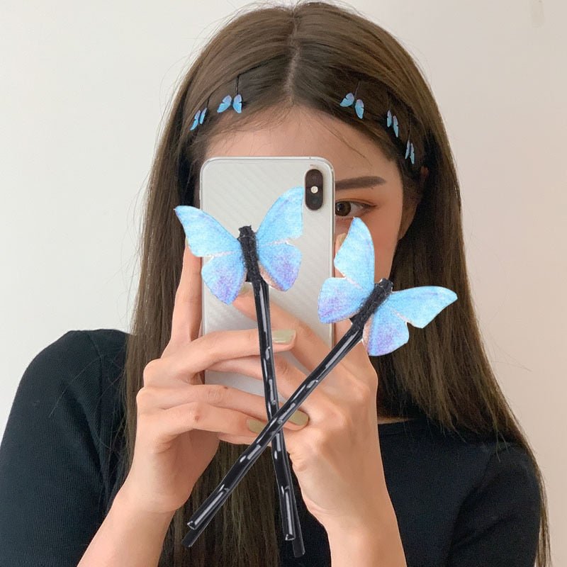 4pcs Dreamy Blue Butterfly Hairpin - Kirakira World - grungestyle - kawaii fashion -kawaii store-kawaii aesthetic - kawaiistyle