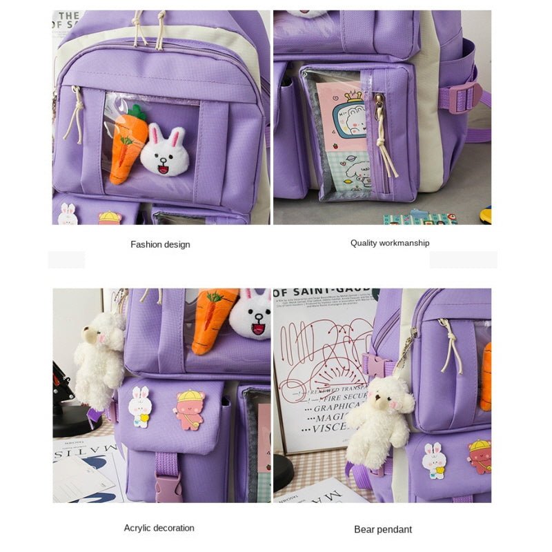 4 Pcs Sets Kawaii Rabbit School Backpack - Kirakira World - grungestyle - kawaii fashion -kawaii store-kawaii aesthetic - kawaiistyle