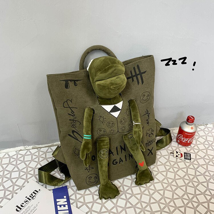 Frog Doll Canvas Backpack - Kirakira World - grungestyle - kawaii fashion -kawaii store-kawaii aesthetic - kawaiistyle