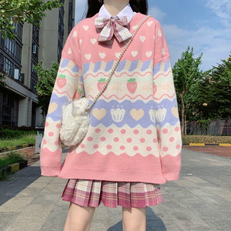 Lovely Cartoon Soft Color Knitted Sweater - Kirakira World - grungestyle - kawaii fashion -kawaii store-kawaii aesthetic - kawaiistyle