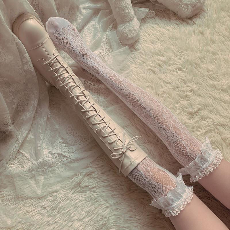 Lolita Lace Mesh Elastic Over-knee Stockings - Kirakira World - grungestyle - kawaii fashion -kawaii store-kawaii aesthetic - kawaiistyle