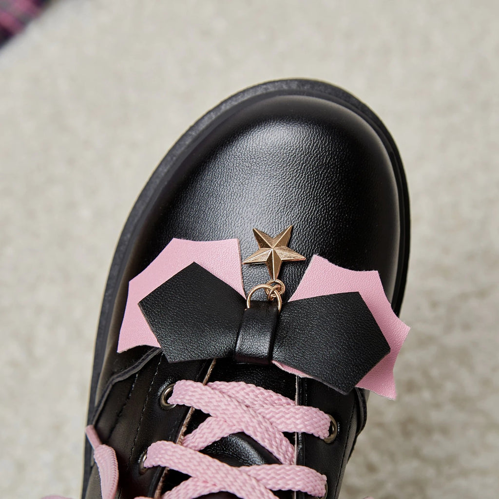 Bow Bat Wings Chain Pink Strap Buckle High Top Sneakers - Kirakira World - grungestyle - kawaii fashion -kawaii store-kawaii aesthetic - kawaiistyle