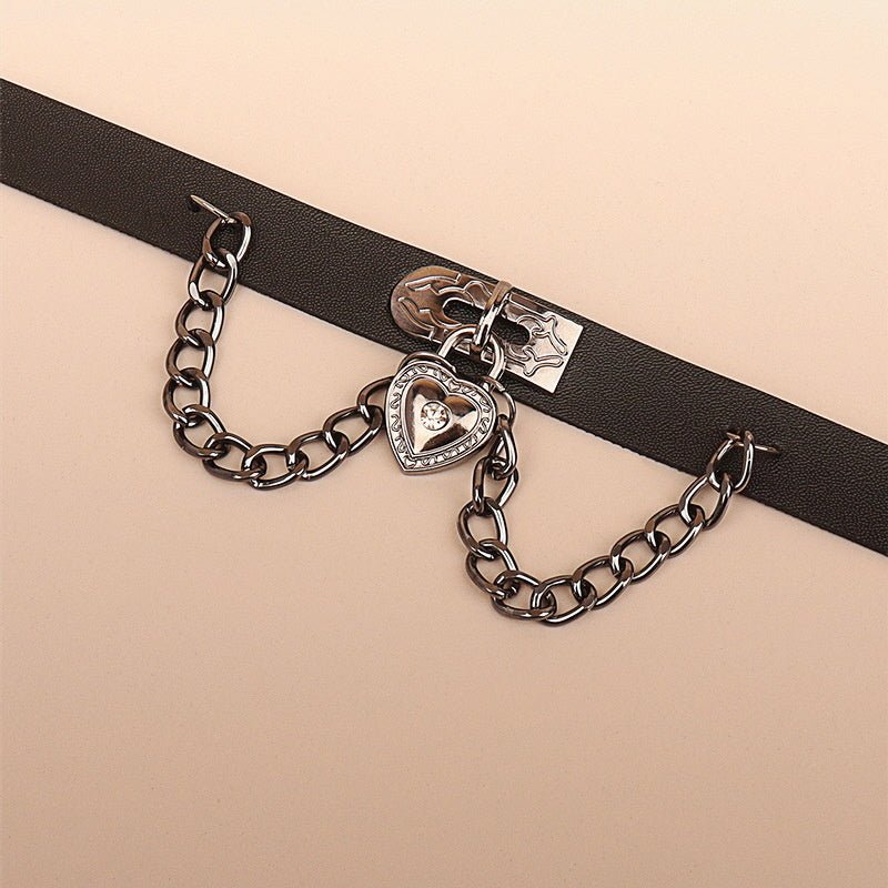Gothic Heart Chain Leather Choker Necklace - Kirakira World - grungestyle - kawaii fashion -kawaii store-kawaii aesthetic - kawaiistyle