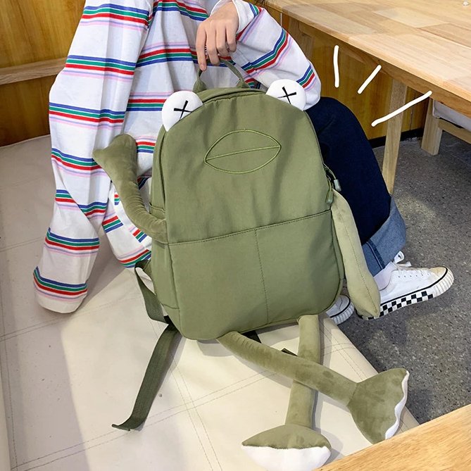 Frog Canvas School Backpack - Kirakira World - grungestyle - kawaii fashion -kawaii store-kawaii aesthetic - kawaiistyle