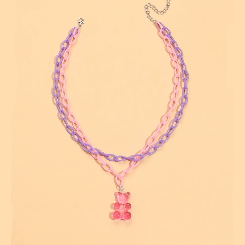 Y2k Cute Bear Pastel Necklace - Kirakira World - grungestyle - kawaii fashion -kawaii store-kawaii aesthetic - kawaiistyle