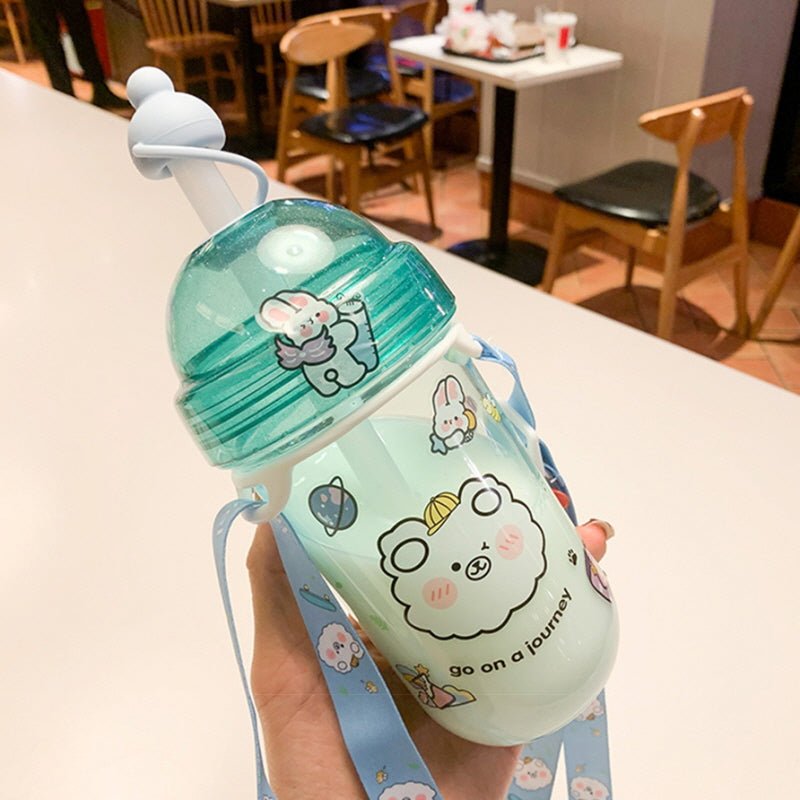 Kawaii Cute Straw Cap Transparency Plastic Water Bottle - Kirakira World - grungestyle - kawaii fashion -kawaii store-kawaii aesthetic - kawaiistyle