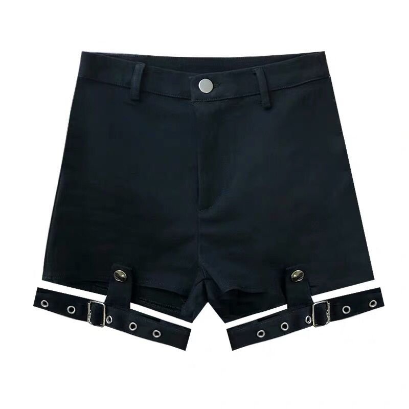 Leg Belt Black High Waist Shorts - Kirakira World - grungestyle - kawaii fashion -kawaii store-kawaii aesthetic - kawaiistyle