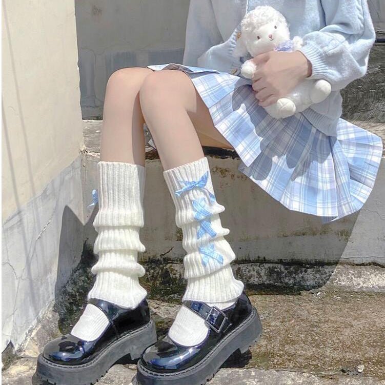 Kawaii Bow Tie Lace Up Leg Warmer Socks - Kirakira World - grungestyle - kawaii fashion -kawaii store-kawaii aesthetic - kawaiistyle