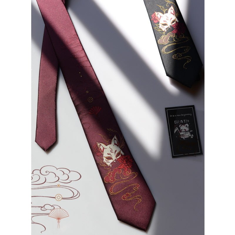 Anime Fox Embroidered Neckties - Kirakira World - grungestyle - kawaii fashion -kawaii store-kawaii aesthetic - kawaiistyle