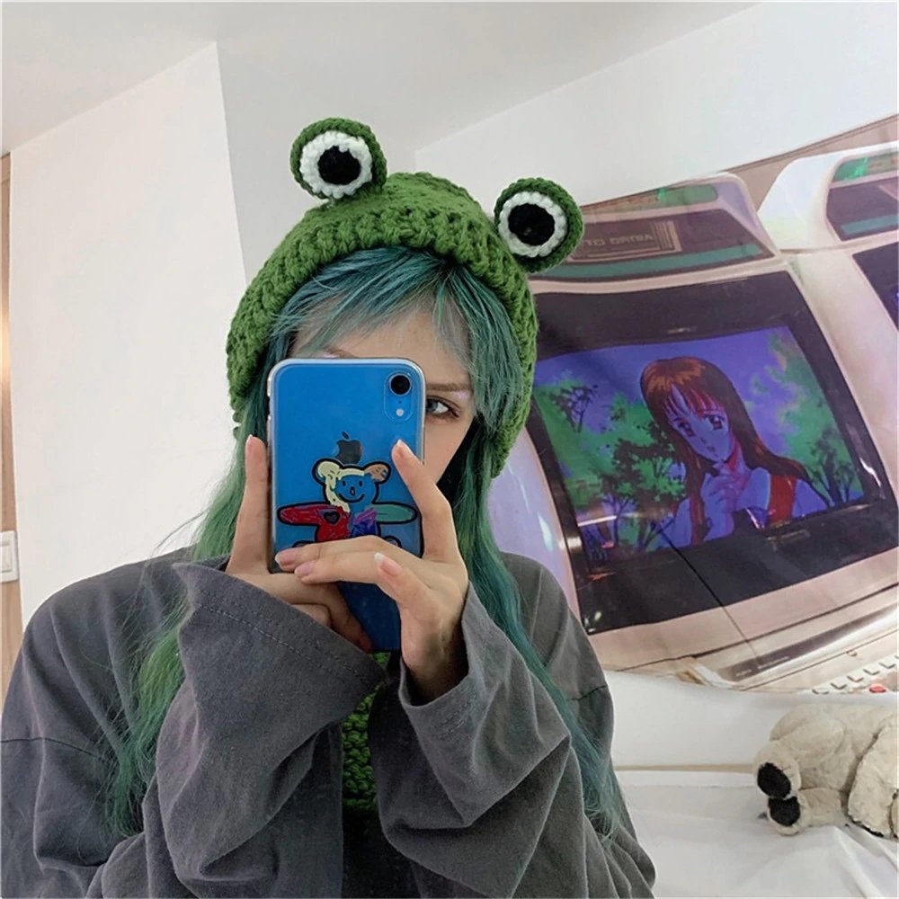Frog Eyes Knitted Hat Hair Band - Kirakira World - grungestyle - kawaii fashion -kawaii store-kawaii aesthetic - kawaiistyle
