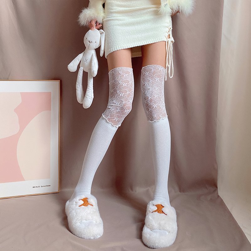 Half Lace Net Ruffle Socks - White - Kirakira World
