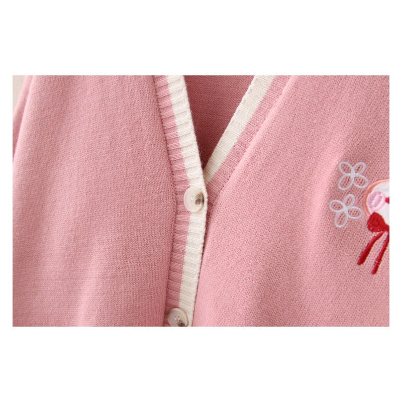 Cute Rabbit Embroidery V-neck Cardigan Sweater - Kirakira World - grungestyle - kawaii fashion -kawaii store-kawaii aesthetic - kawaiistyle