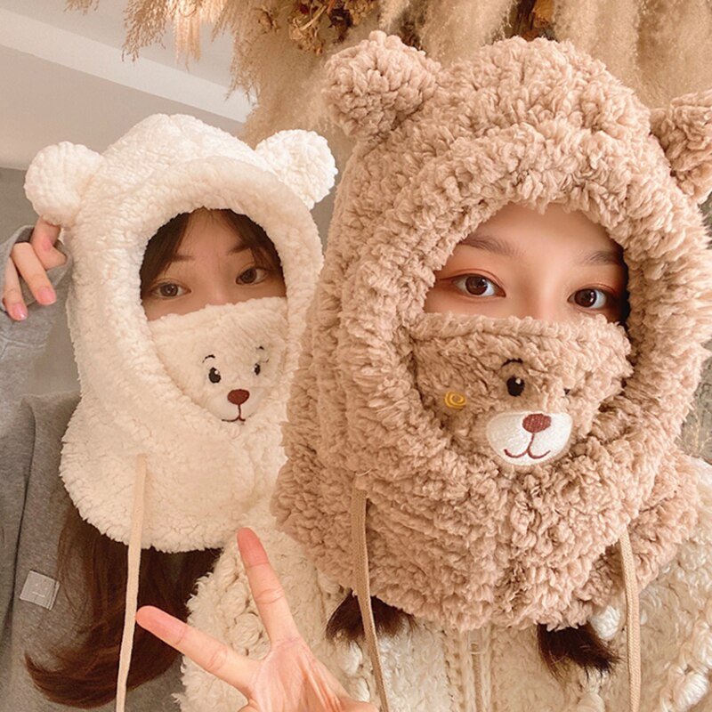 Cute Winter Bear Lamb Face Mask Fleece Neck Warmer - Kirakira World - grungestyle - kawaii fashion -kawaii store-kawaii aesthetic - kawaiistyle