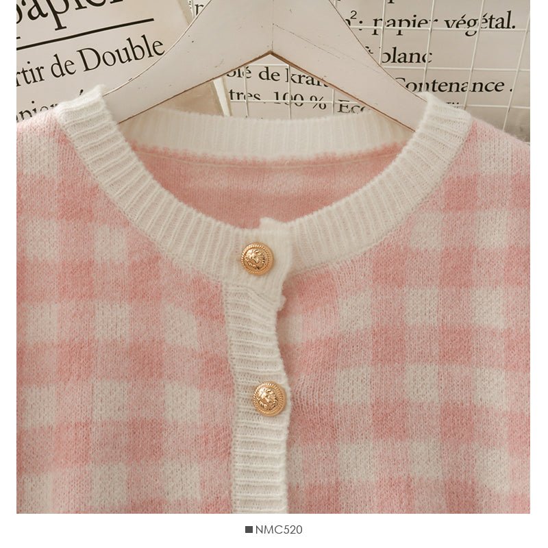 Sweet Plaid Knit Three-piece Set - Kirakira World - grungestyle - kawaii fashion -kawaii store-kawaii aesthetic - kawaiistyle