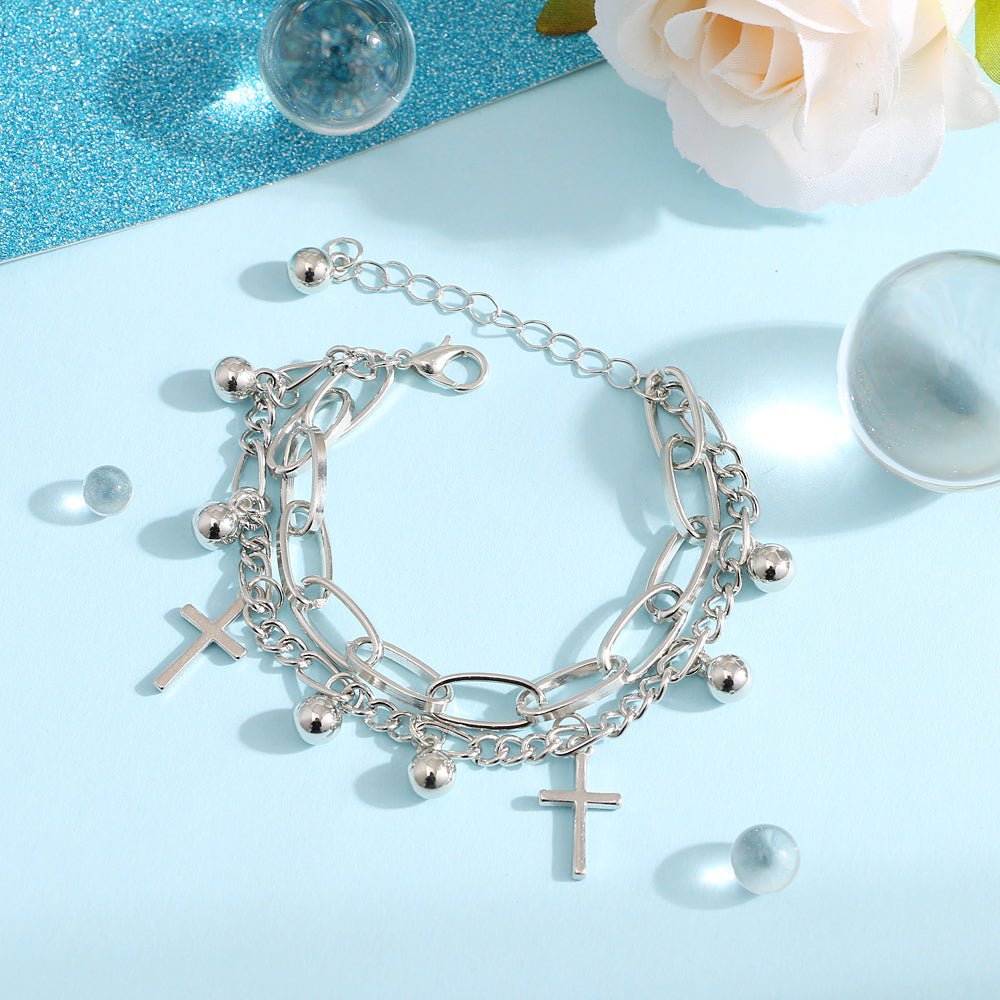 Silver Color Thick Chain Charm Bracelet - Kirakira World - grungestyle - kawaii fashion -kawaii store-kawaii aesthetic - kawaiistyle